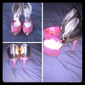 Pink and gold studded high heels